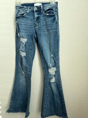 Petra 153 Size 1/24 Distressed Flare Jeans Raw Frayed Hem.   (A)